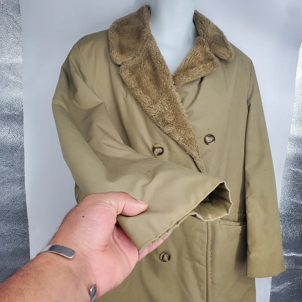 VTG Lakeland Sportswear Men's Tan Double Breasted Rancher Coat Size 42 Sherpa